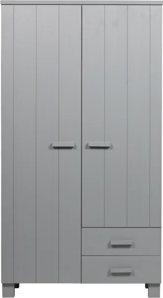 Dennis, garderob med två lådor, grå, H202x55x111 cm, furu
