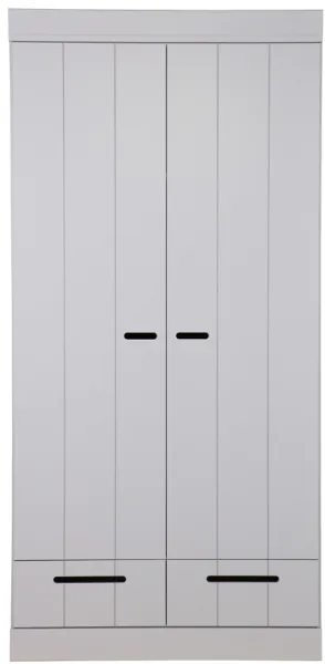 Connect, garderob, 2 dörrar och 2 lådor, grå, H195x53x94 cm, furu