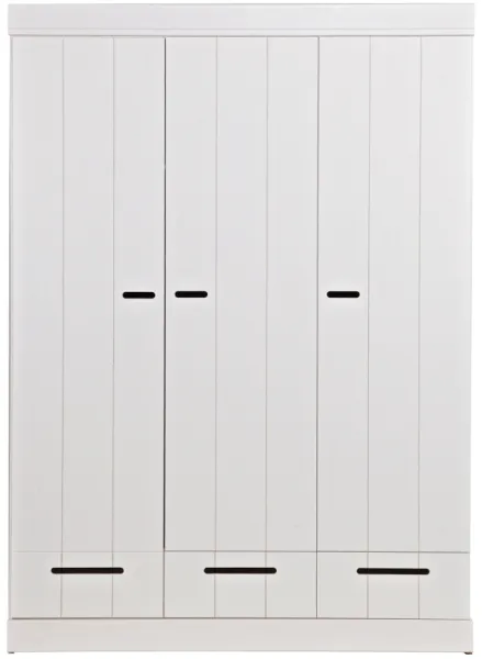 Connect, garderob, 3 dörrar och 3 lådor, vit, H195x53x140 cm, furu