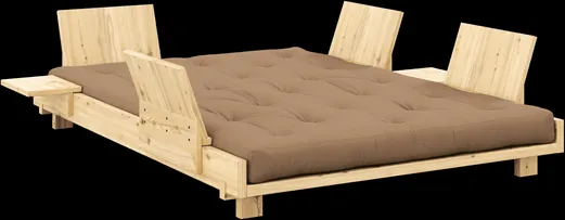 Karup Design Social bäddsoffa med 4 ryggstöd, sidobord & madrass 140x200 Mocca/Klarlackad